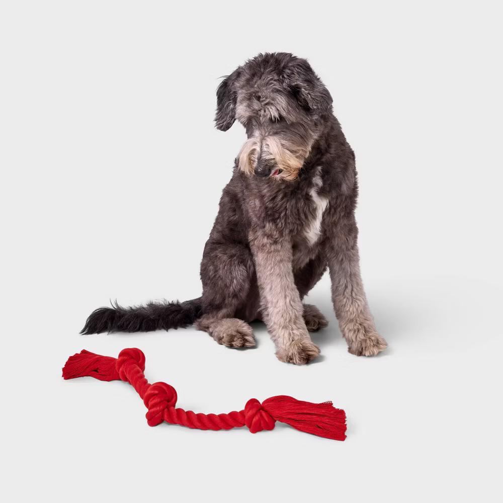 15" Rope Dog Toy - Red: Cotton, For Chew, Tug, Fetch, Chase, 0.3 lbs - Image 3