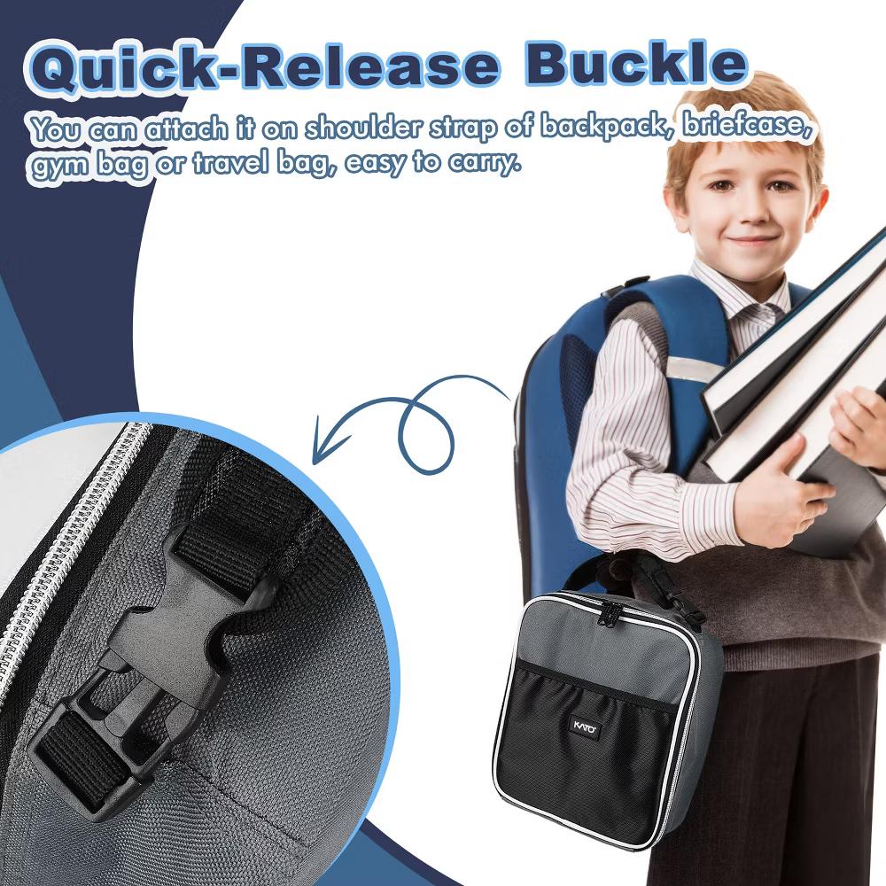 Small Insulated Lunch Tote Bag for Adult Kid, Leak-proof Portable Lunch Box for Man Woman with Dual Zipper Closure, 8.5x4x9.5 Inches - Image 2
