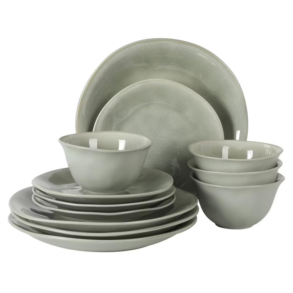 Port Barton Plates and Bowls Sets, 12-Piece Stoneware Dinnerware Sets, Reactive Glaze Dish Set, Service for 4 - Image 16