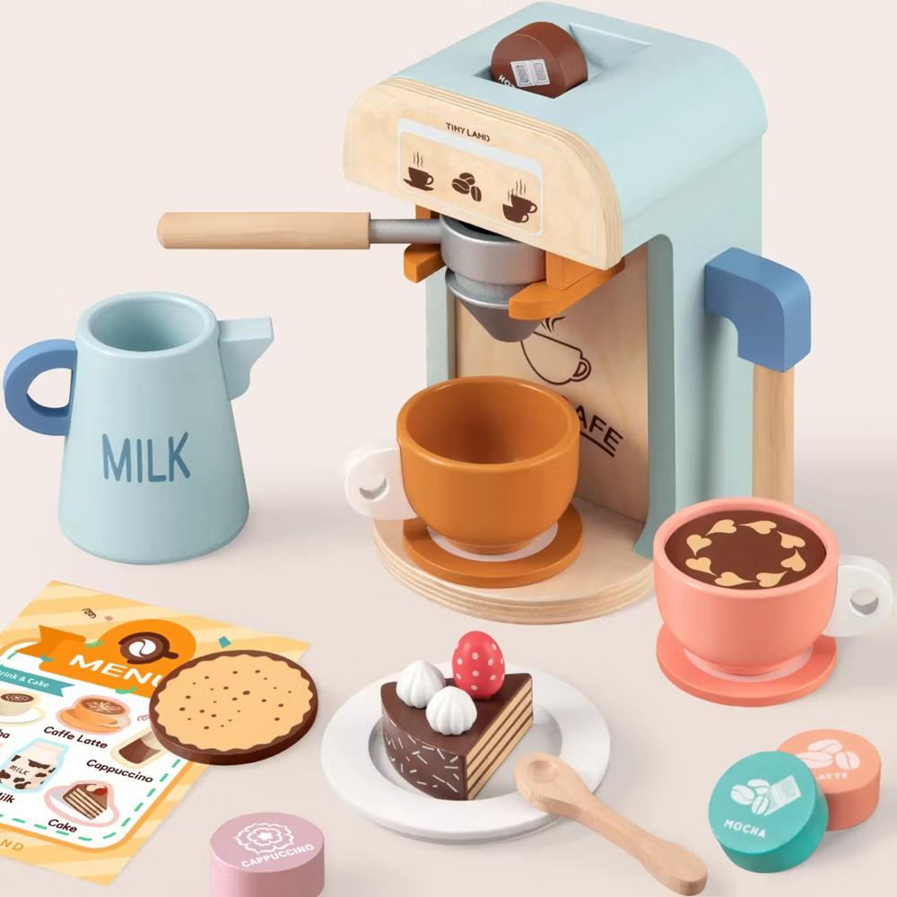 Play Kitchen Accessories – Children’s Coffee Maker: Wooden Kids Play Coffee Maker Set - Image 5