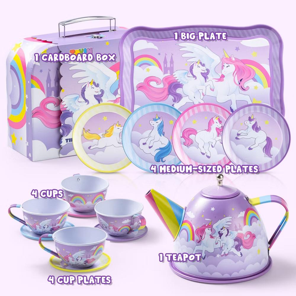 15Pcs Unicorn Tea Party Set for Girls, Pretend Play Teapot Kitchen Toy, Princess Tea Time Toy, Christmas Birthday Gifts for Kids Ages 3 4 5 6 - Image 7