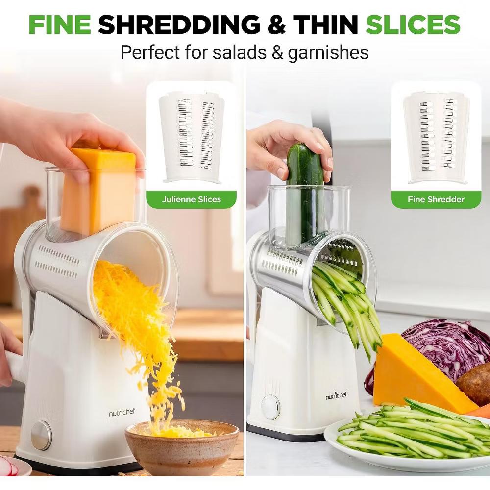NutriChef 5-in-1 Cheese Grater & Shredder – Hand Crank, 5 Blades, Suction Base & Storage Container - Image 7
