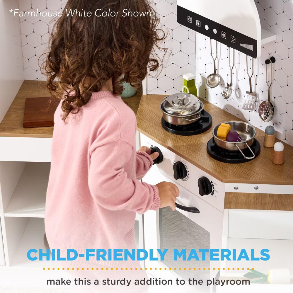 Pretend Play Corner Kitchen, Interactive Wooden Kids Set w/ Lights & Sounds - White - Image 50