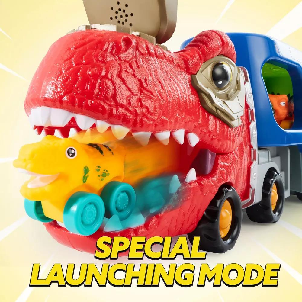 Dinosaur Truck Toys for Kids, Carrier Truck Car Toy with 6 Rubber Vehicle Figures, Music and Lights, Birthday Gift for Boys Ages 3 4 5 6 - Image 2