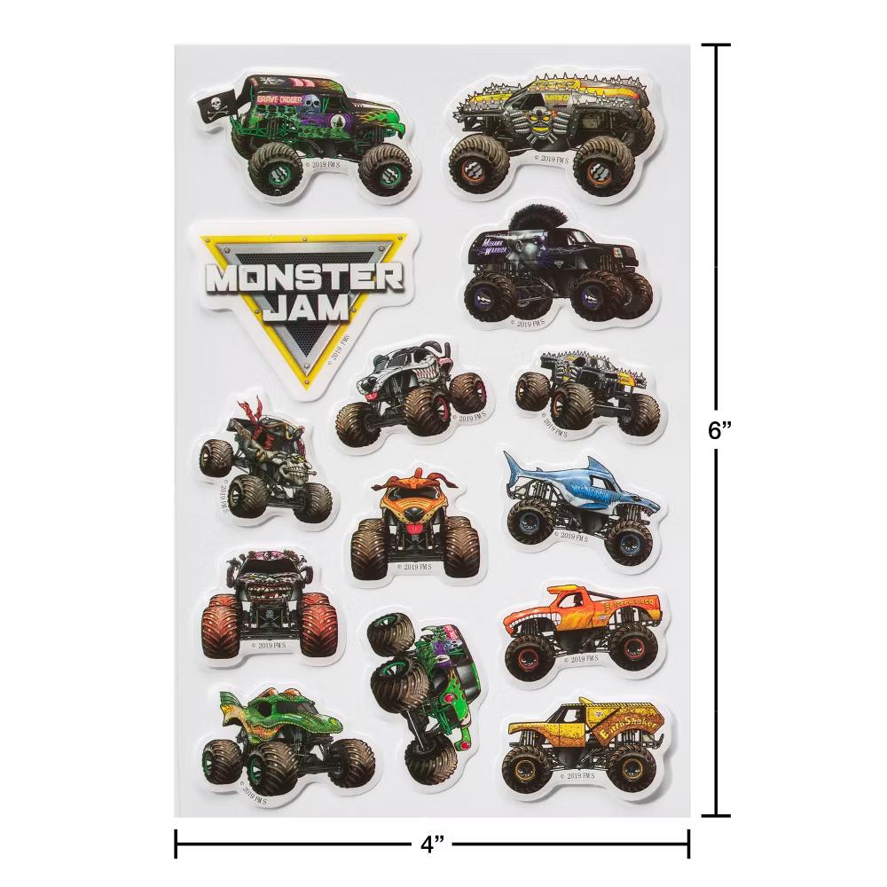 Monster Jam Puffy Stickers for Kids, 3D Monster Trucks and Logos 14ct, 1 Sheet - Image 2