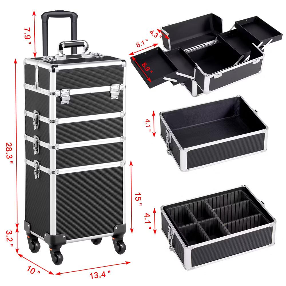 Yaheetech 4-In-1 Aluminum Rolling Cosmetic Makeup Train Cases - Image 2