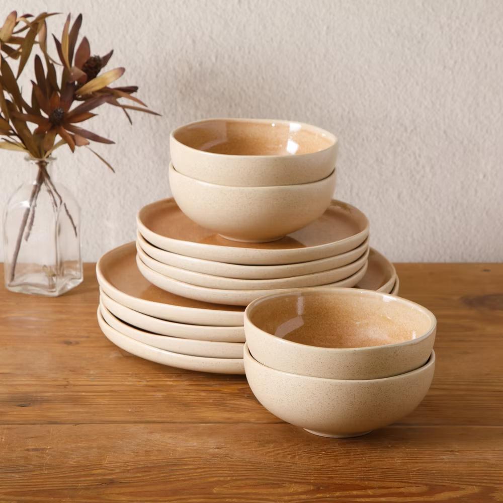 Manila Bay 12-Piece Stoneware Dinnerware Set, Service for 4, Reactive Glaze Modern Artisan Plates & Bowls - Image 4