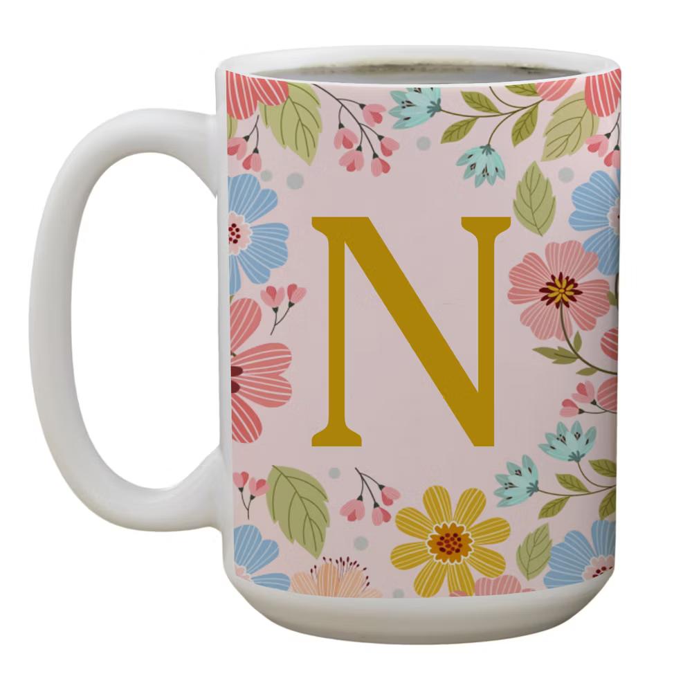 Personalization Mall Flowery Initial Personalized Coffee Mug Gold/Pink - Image 16
