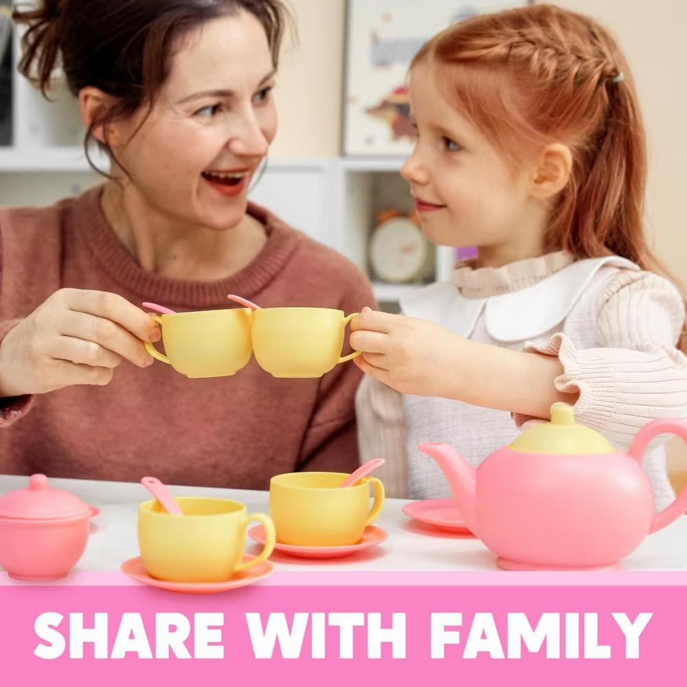 18PCS Toy Tea Set,Pretend Play Tea Party Set, Play Food Accessories Pink Tea Set, Mini Kitchen for Kids, Gifts for Toddler Girls Ages 3 4 5 6 - Image 8
