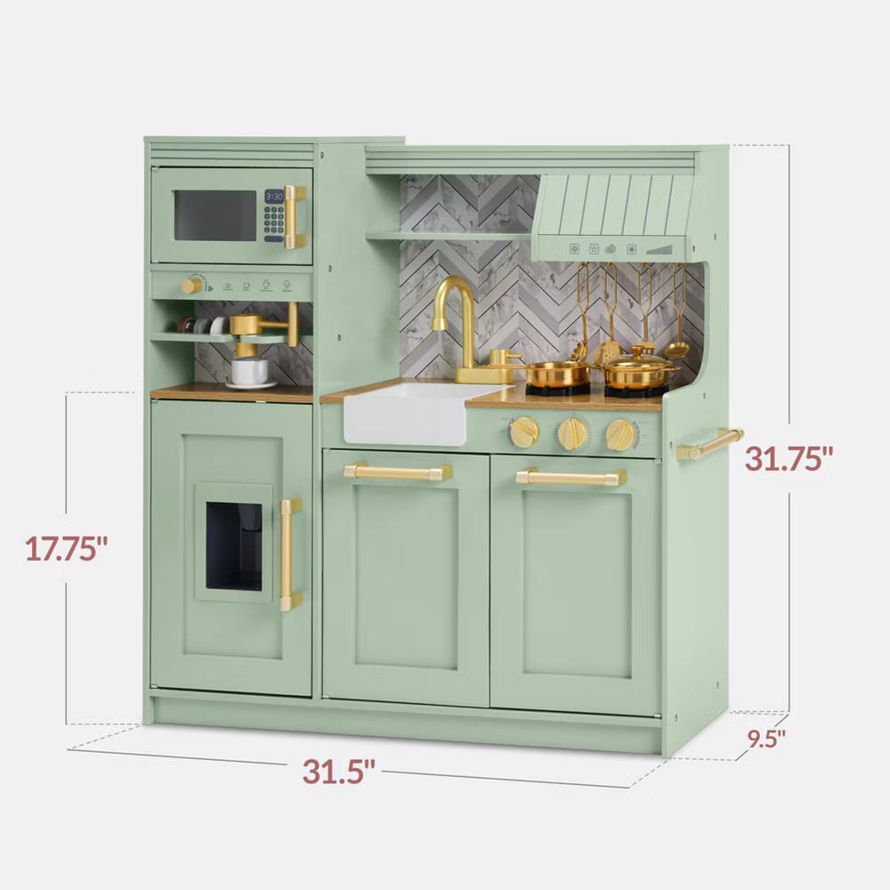Wooden Toddler Kitchen Playset with Espresso Machine, Toy Storage and 17 Accessories - Pink - Image 12