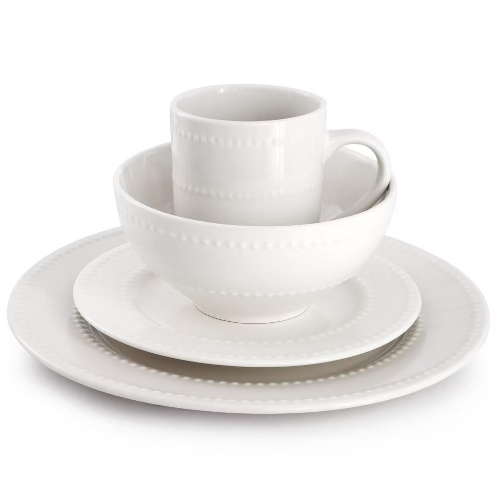 Stoneware Embossed Dot Dinnerware Set in White - Image 11