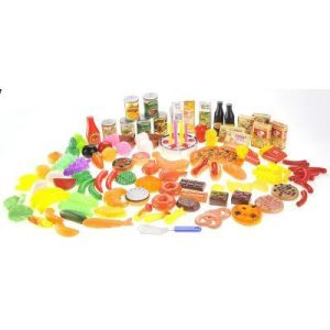 JuzToys 130pcs Deluxe Pretend Play Food Toys for Kitchen – Pretend Food Set Including Fruits, Vegetables, Fast Food, Ice Cream, Beverages