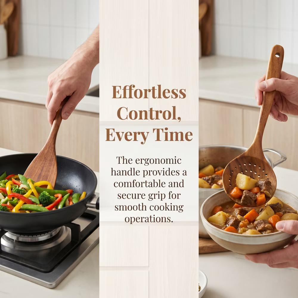Essential Wood Solid Color Kitchen Gadgets Utensils for Home Cooking or Gift 6Pcs - Image 9