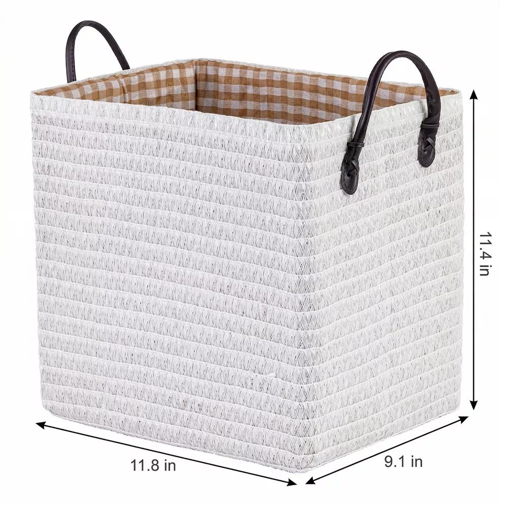 Woven Storage Basket for Clothes Shoes Organizer Bin with Handles - Image 20