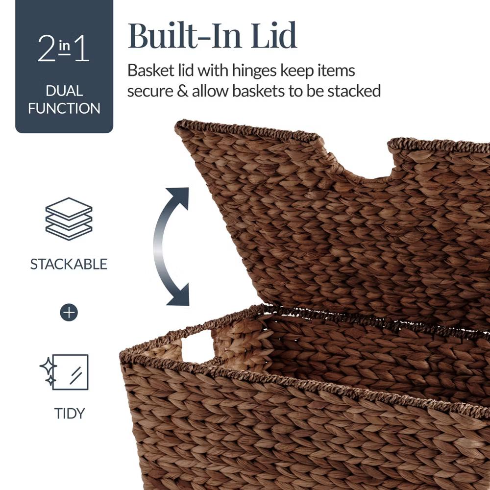 Set of 2 X-Large & Medium Woven Storage Baskets W/Lids, Hyacinth Nesting Organizer Bins - Natural - Image 8