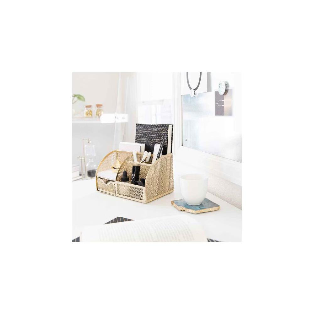 Blu Monaco Desk Organizer with Drawer - Small Metal Mesh Organizer Available in Aqua, Gold, and Pink - Image 16