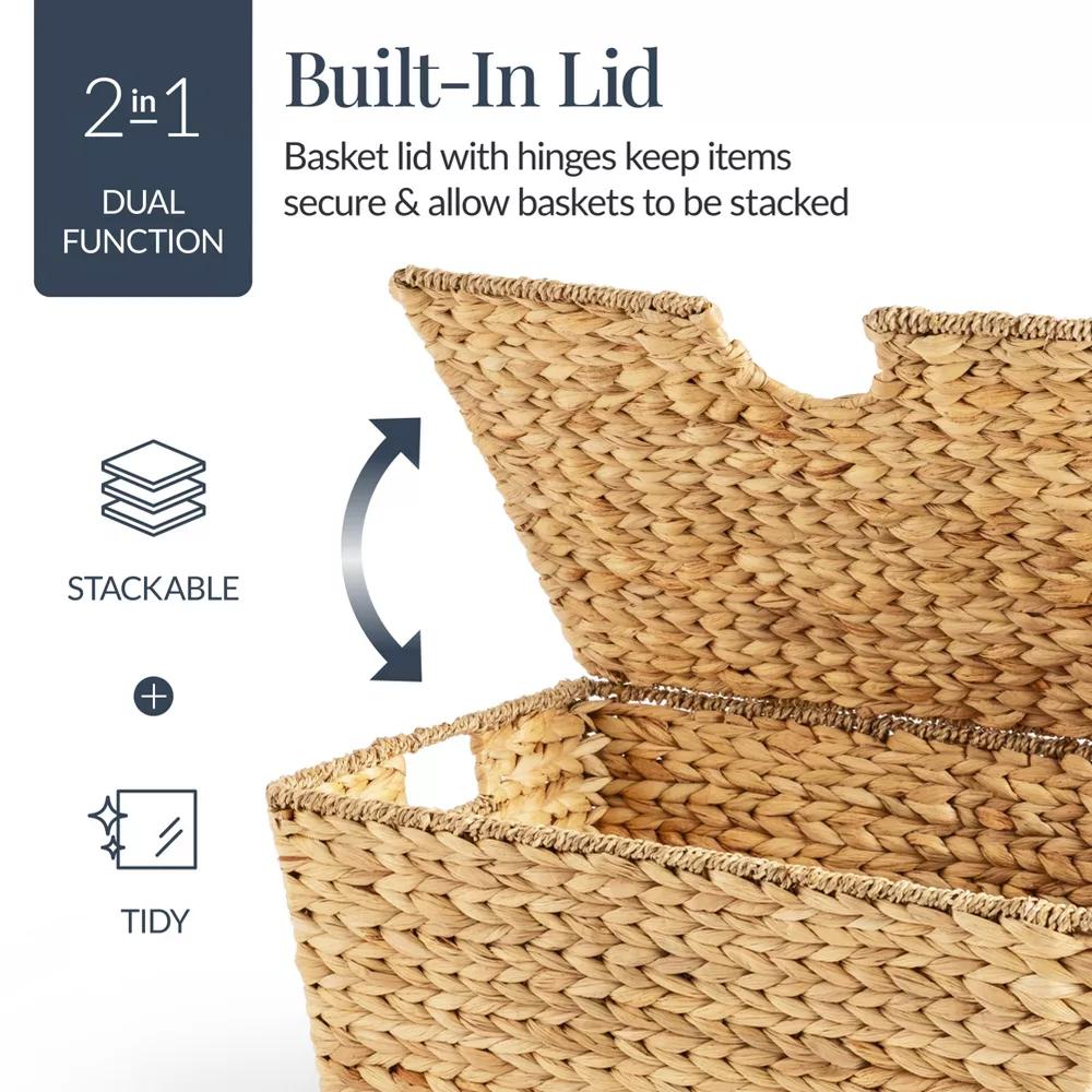 Set of 2 X-Large & Medium Woven Storage Baskets W/Lids, Hyacinth Nesting Organizer Bins - Natural - Image 20