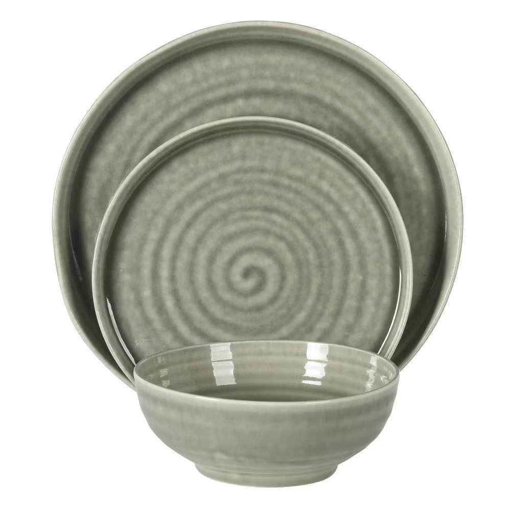 Eclipse Swirls Plates and Bowls Sets, 12-Piece Stoneware Dinnerware Sets, Reactive Glaze Dish Set - Image 11
