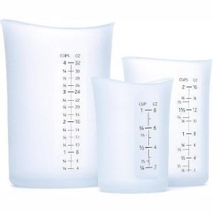 iSi Basics Silicone Flexible Clear Measuring Cup, Set of 3, 1-Cup, 2-Cup, 4-Cup, Clear