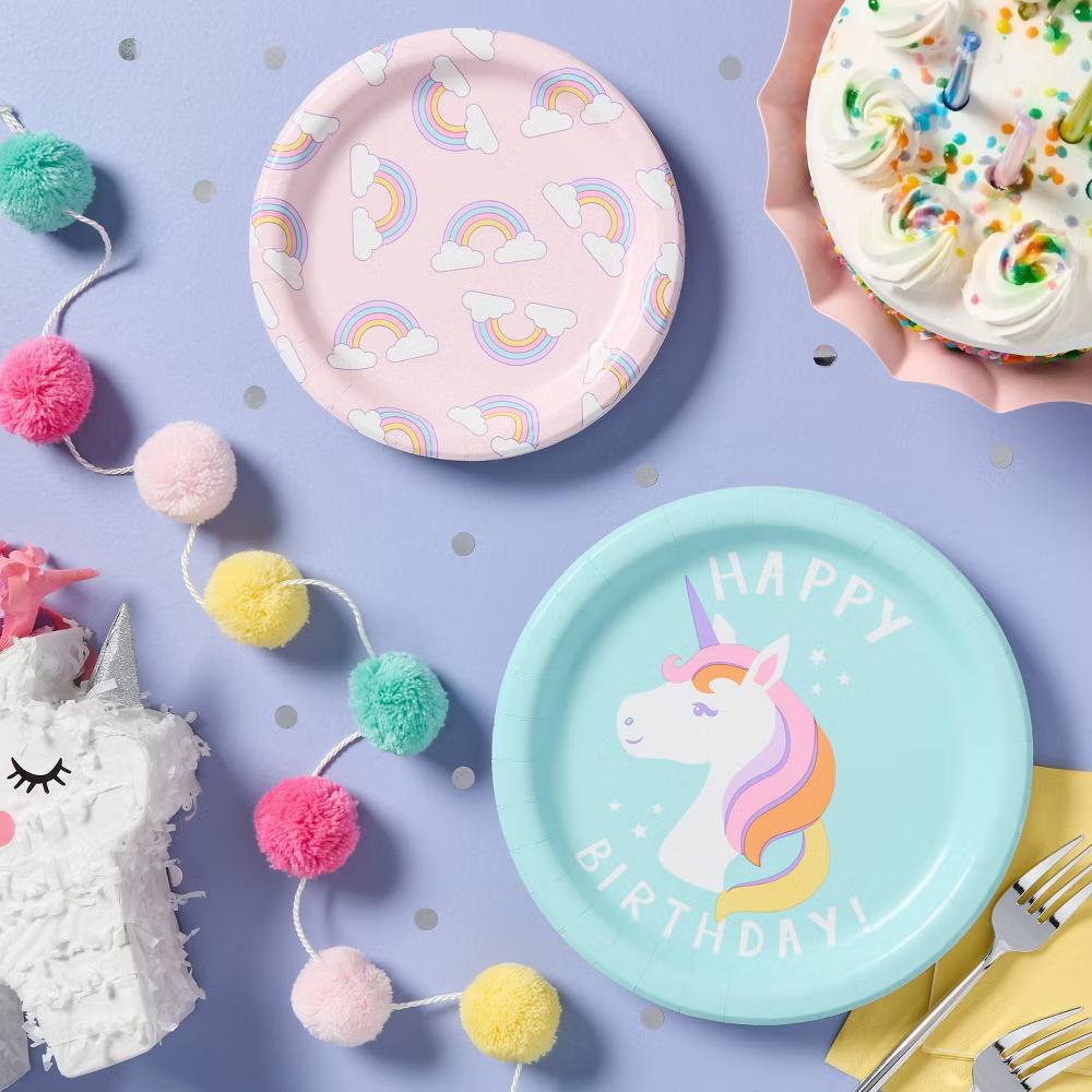 20ct Pink Rainbow Cloud Birthday Snack Paper Plates