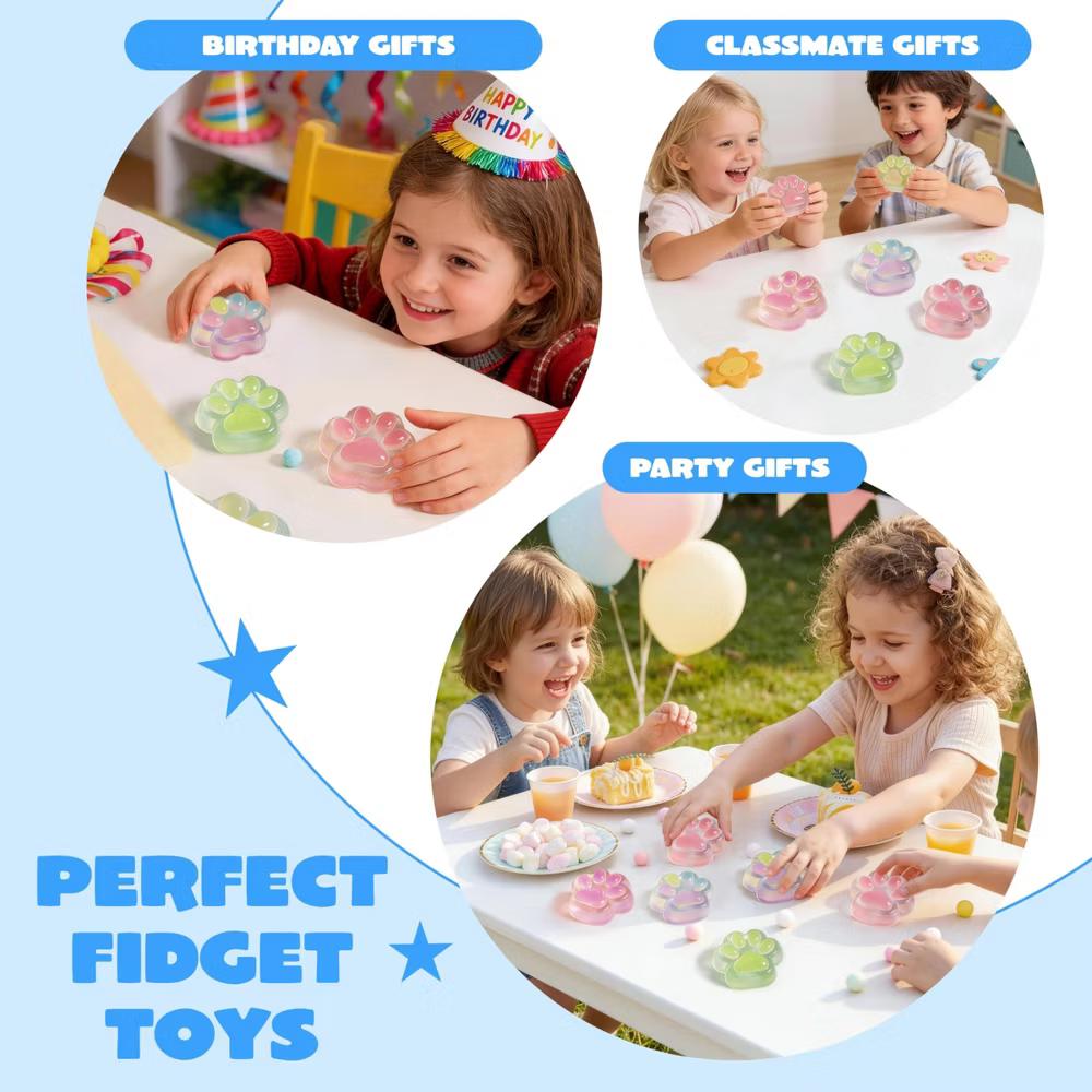 4 Pcs Taba Paw Squeeze Toys,Transparent Cat Paw Fufu Squishy Toys, Soft Sensory Fidgets, Stress Relief Cute Toys, Birthday Gifts for Kids Adults - Image 2