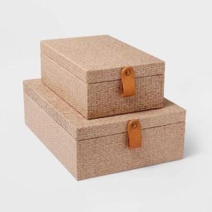 Woven Storage Boxes Set of 2 Taupe - Desk & Office Organizers, Recycled Materials