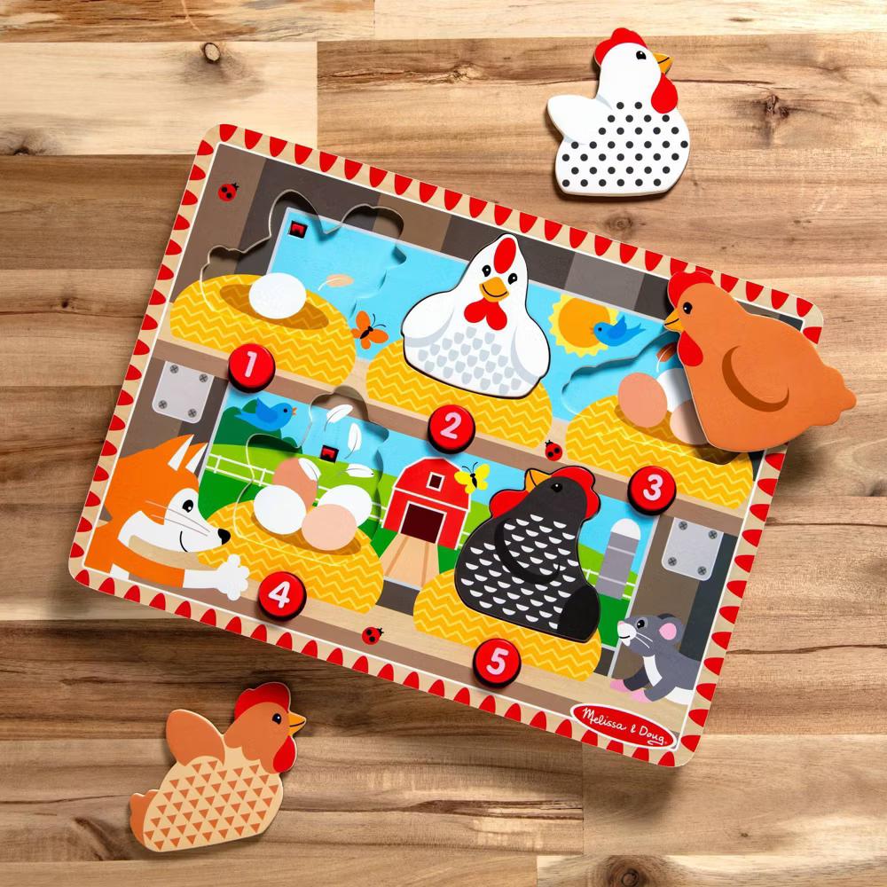 Happy Hens Push to Pop Wooden Puzzle, Montessori-Inspired Toddler Puzzle with Magnetic Pieces - Image 4