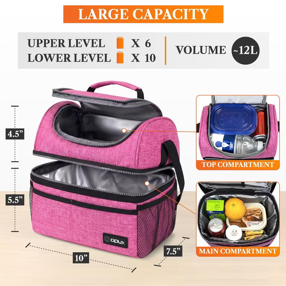 Double Decker Lunch Box Men Women, Insulated Leakproof Cooler Bag Adult Work, Dual Compartment Pail Tote Boys Girls Kids - Image 79