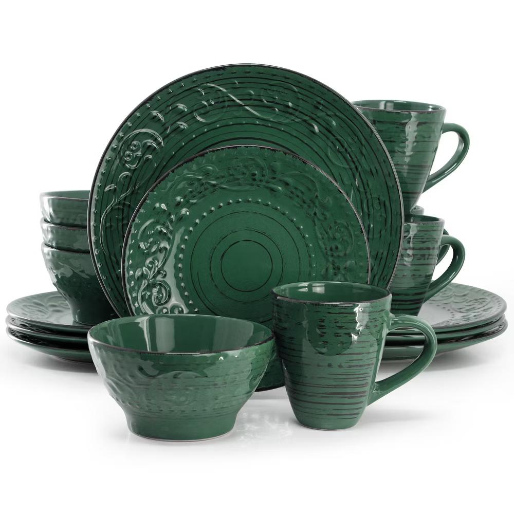 Malibu Sea Glass 16-Piece Dinnerware Set in Dark Green - Image 11