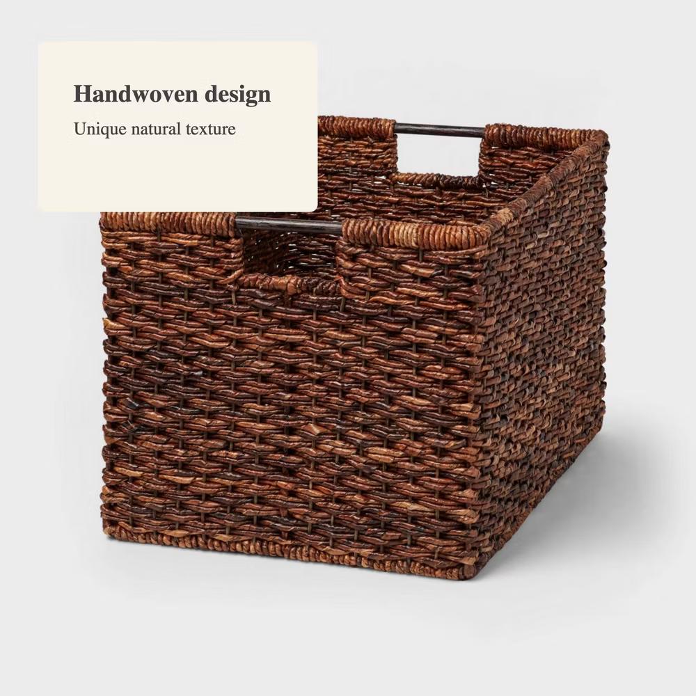 XL Woven Abaca Basket - Handwoven Storage, Lacquered Finish, Rectangle Floor Crate, 22"x15"x13" - Image 4