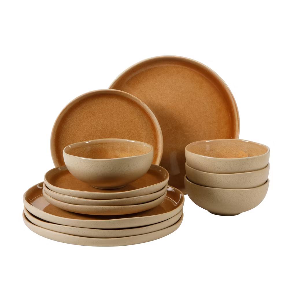 Manila Bay 12-Piece Stoneware Dinnerware Set, Service for 4, Reactive Glaze Modern Artisan Plates & Bowls - Image 17