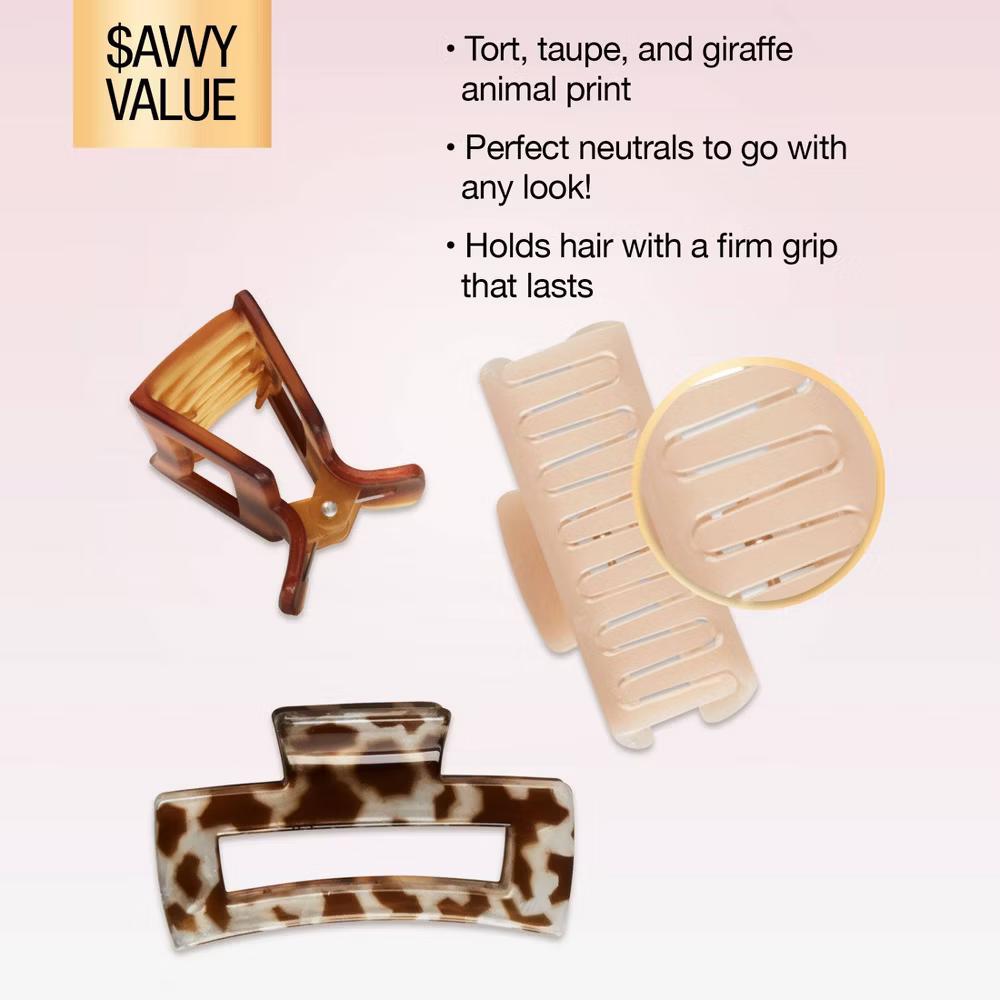 Medium Sized Rectangle Claw Clips - All Hair - 3pcs: Hair Styling, Recycled Polystyrene, 97% Material - Image 6