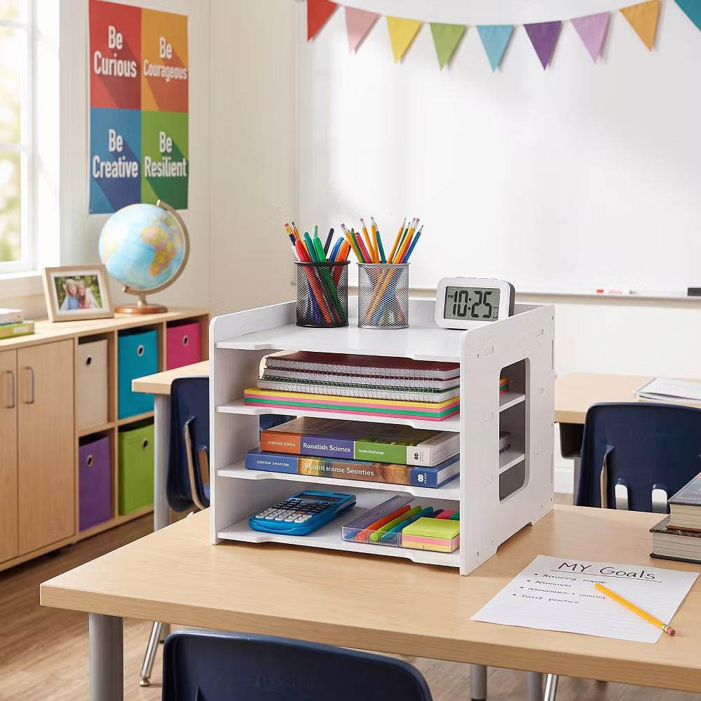 Multi-Layer Desktop File Organizer, Adjustable A4 Paper Storage Rack, Waterproof PVC Wood Plastic Board, Office Desk Folder Holder - Image 6