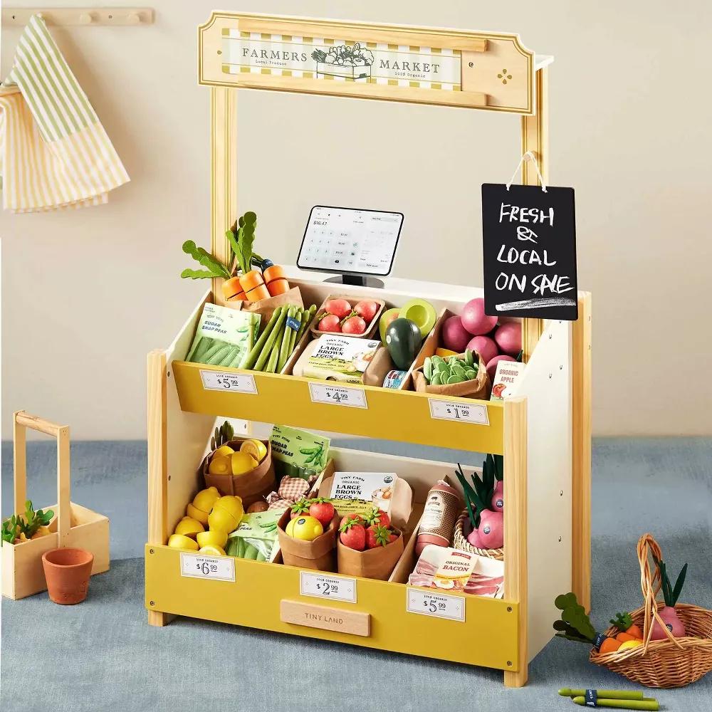 Kid's Pretend Grocery Store Role Play Toy with Cash Register DIY Price Tags and Chalkboard - Image 5