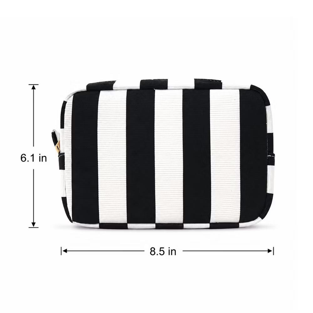 Alilang Striped Corduroy Cosmetic Pouch Makeup Bag with Zip Closure