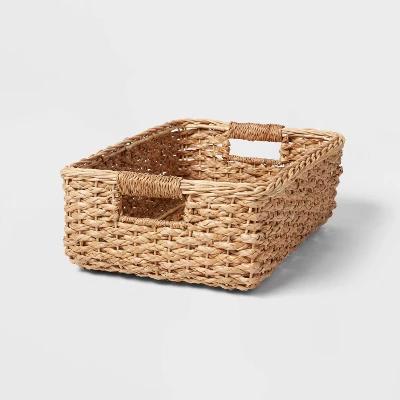Braided Seagrass Folio Bin - Handwoven Khaki Storage Basket, Rectangle, 6"x12"x17", Nest Seal Certified - Image 3
