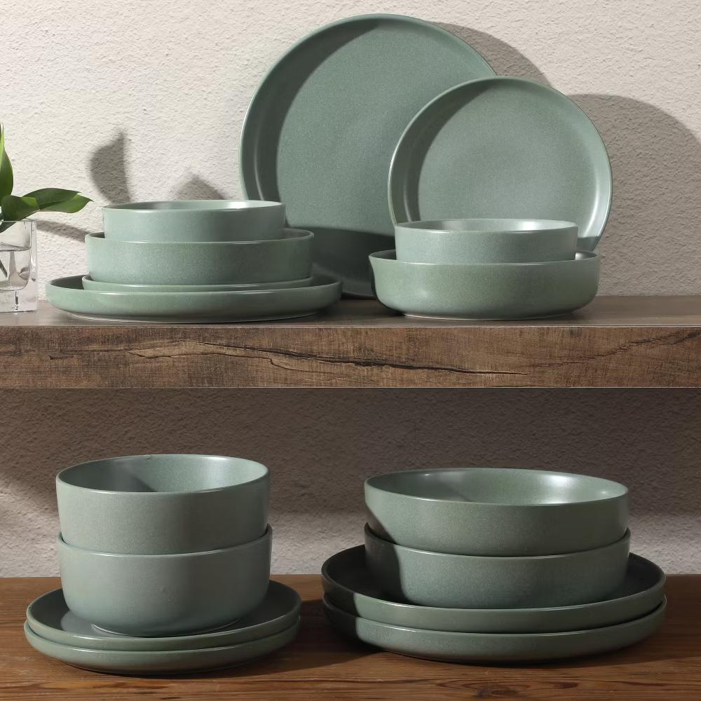 Pasco 16 Piece (Service for 4) Plates and Bowls Double Bowl Reactive Glaze Dishes Stoneware Ceramic Dinnerware Set - Image 2
