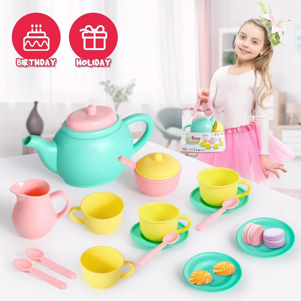 18-Piece Pretend Play Tea Party Set, Plastic Tea Set for Kids, Mini Kitchen Accessories, Perfect Gift for Toddler Boys Girls Ages 3-6 Years Old - Image 5