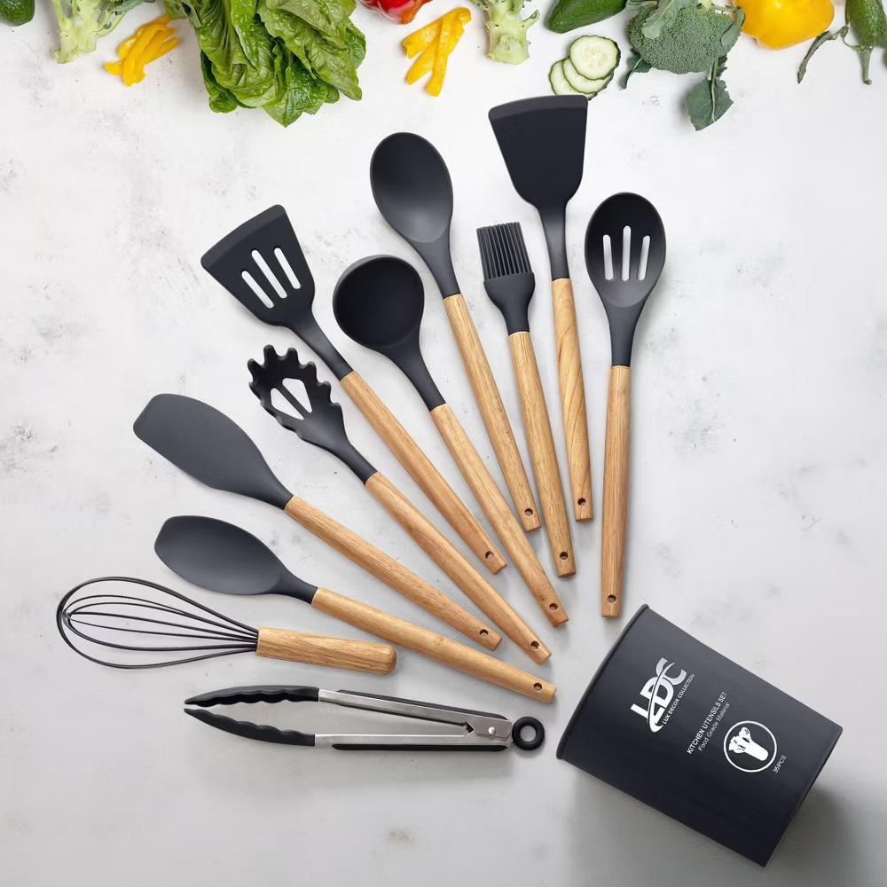 Lux Decor Cooking Utensil Set 35 Piece Silicone and Wood Kitchen Utensil Set with Holder Non Stick Kitchen Gadgets & Tools - Image 5