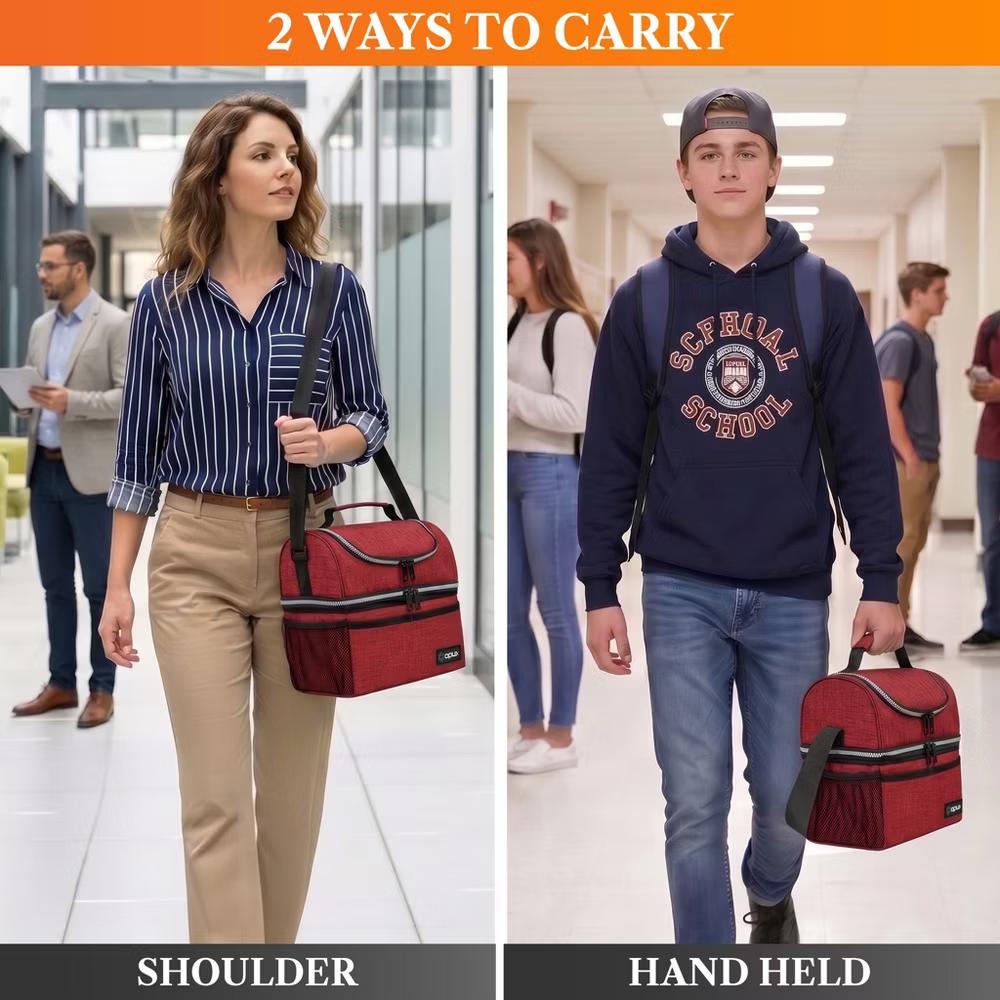 Double Decker Lunch Box Men Women, Insulated Leakproof Cooler Bag Adult Work, Dual Compartment Pail Tote Boys Girls Kids - Image 96