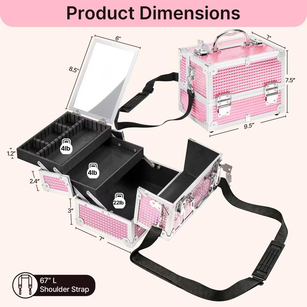 Yaheetech Aluminum Portable Makeup Train Case Cosmetic Storage Case with Mirror, Adjustable Dividers - Image 12