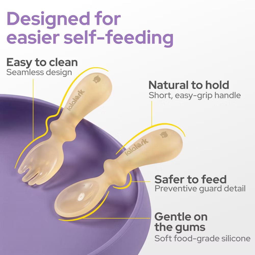 4 PCS Toddler Plates with Suction Base Spoons & Fork Baby Divided Dishes for 0 1 2 3 Years Old PPSU & Food Grade Silicone BPA Free Iris Lilac - Image 5