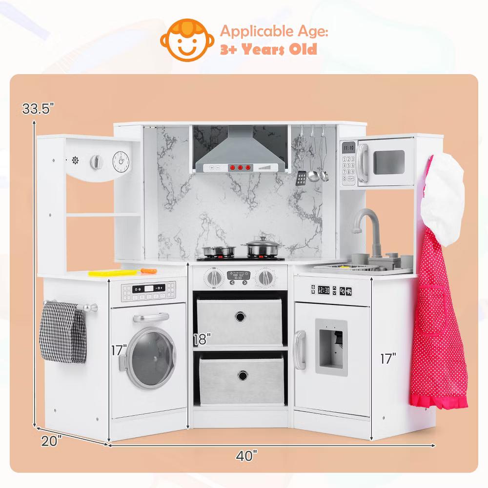 Wooden Kids Play Corner Kitchen with Realistic Lights & Sounds Lighted Range Hood Brown/Grey - Image 32