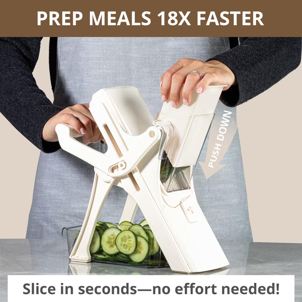 NutriSlicer Upright Mandoline Slicer – 5 Stainless Steel Blades, BPA-Free and Dishwasher Safe - Image 19