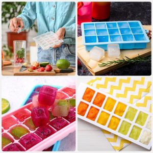 Square Silicone Ice Cube Tray with Lid for Freezer 24 Cube Per Trays 2 Pcs