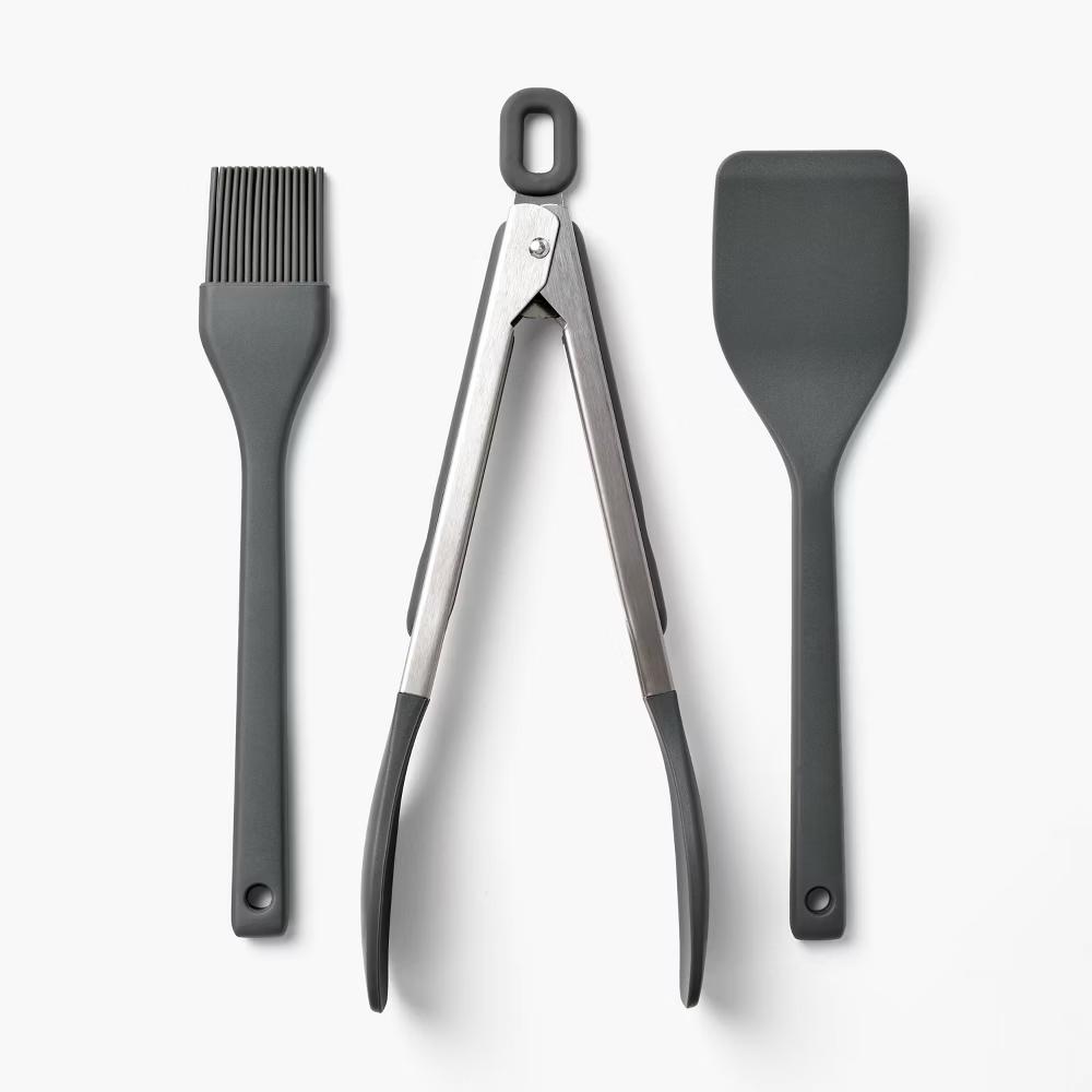 3pc Silicone Mini Turner Basting Brush and Tongs Set - Image 6
