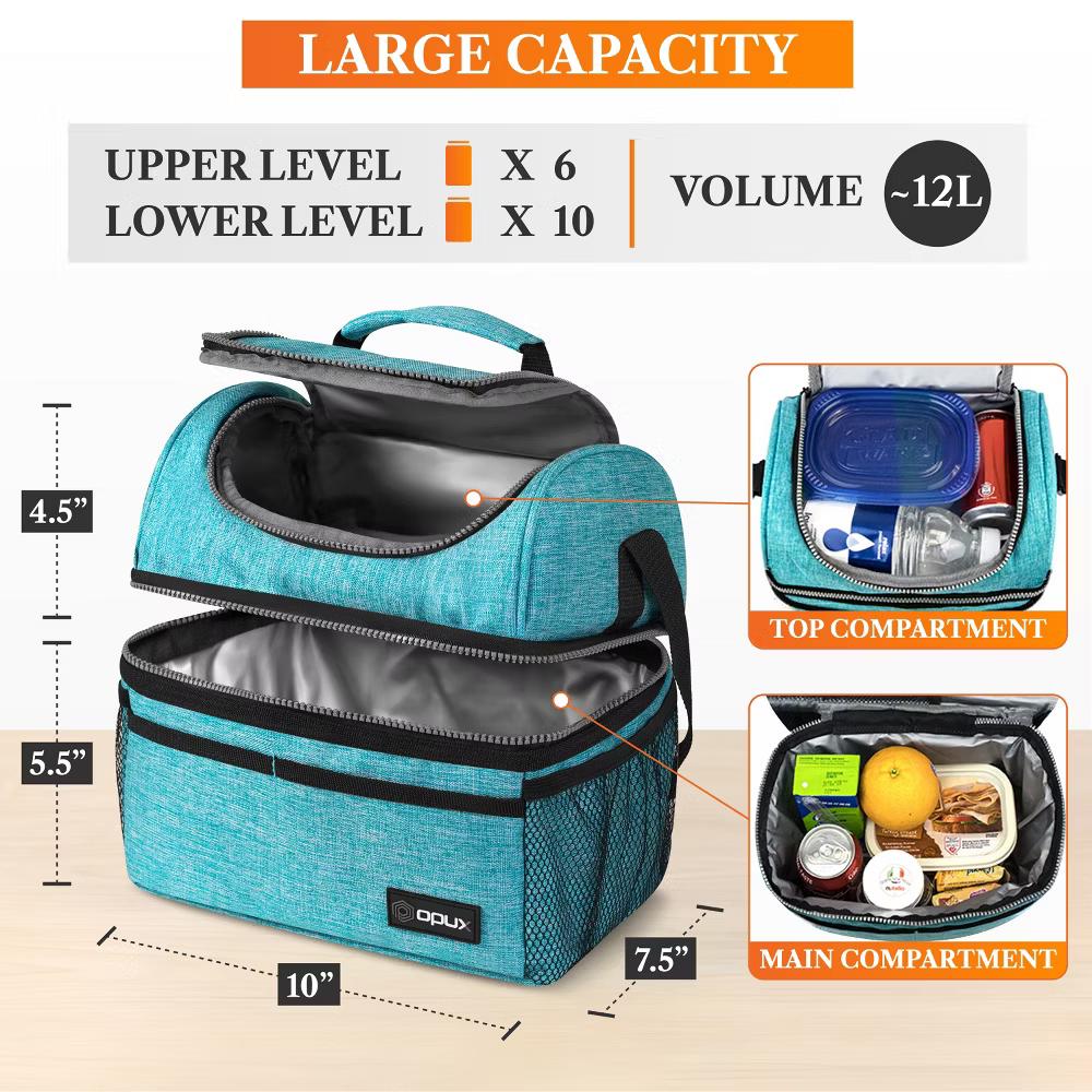 Double Decker Lunch Box Men Women, Insulated Leakproof Cooler Bag Adult Work, Dual Compartment Pail Tote Boys Girls Kids - Image 105