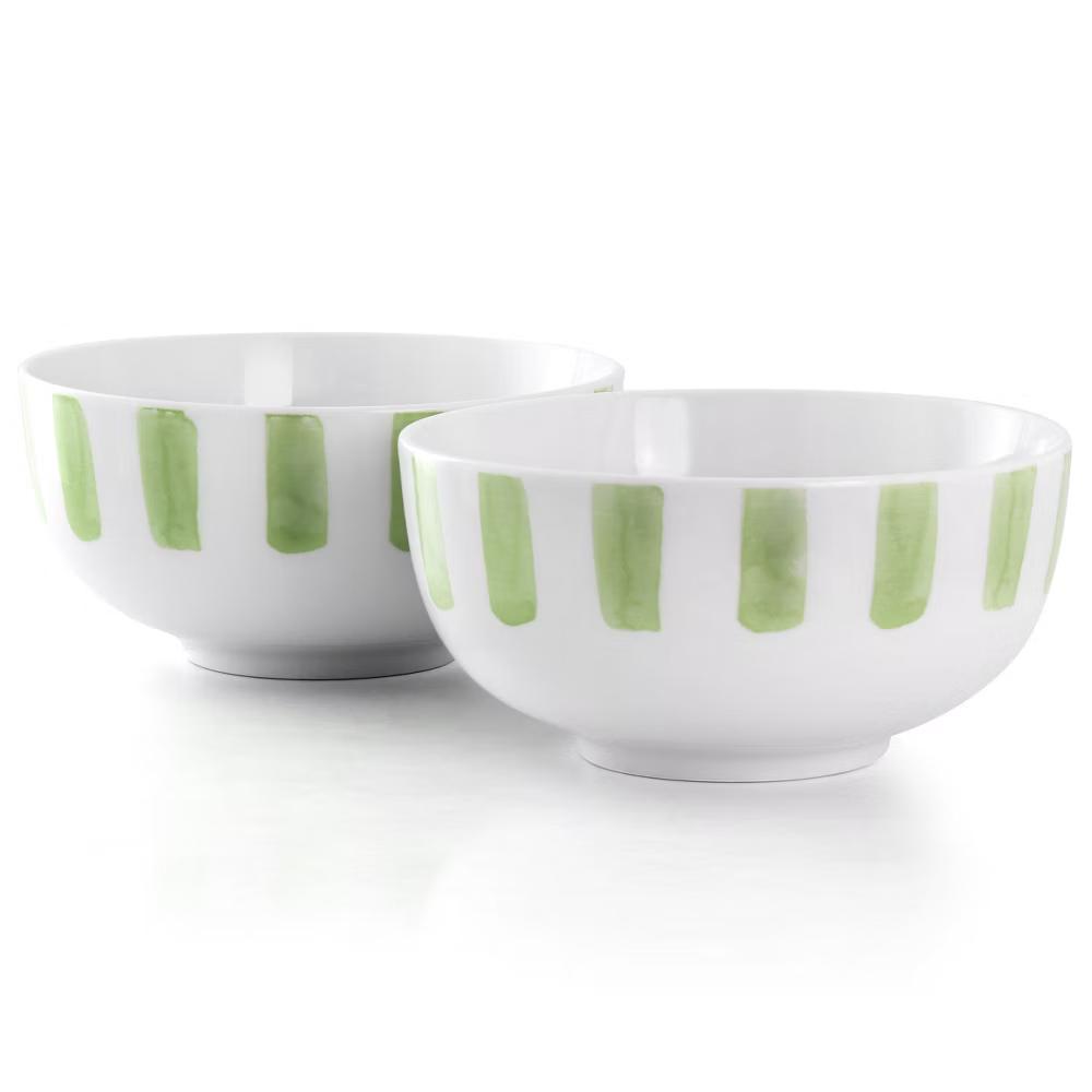 Picnic 2 Piece Fine Ceramic Cereal Bowl Set in Green - Image 9