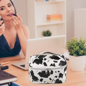 Makeup Bag Cosmetic Travel Bag Large Makeup Bag Organizer Bag for Women Faux Leather Black White 1Pcs