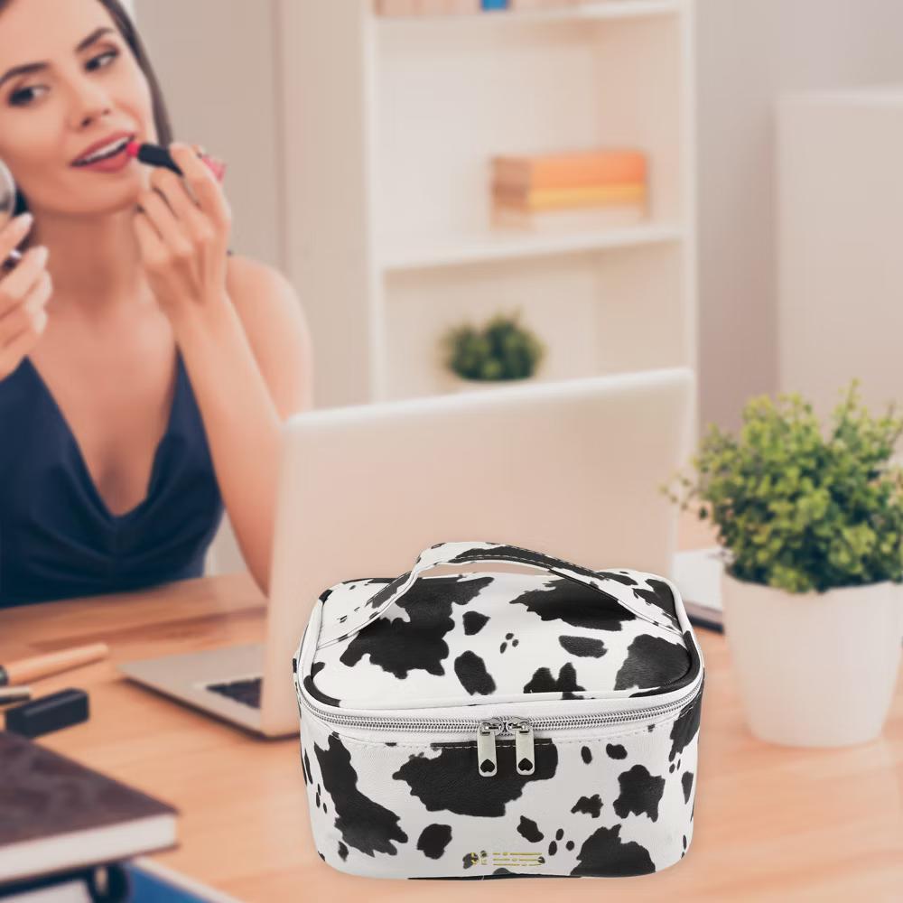 Makeup Bag Cosmetic Travel Bag Large Makeup Bag Organizer Bag for Women Faux Leather Black White 1Pcs
